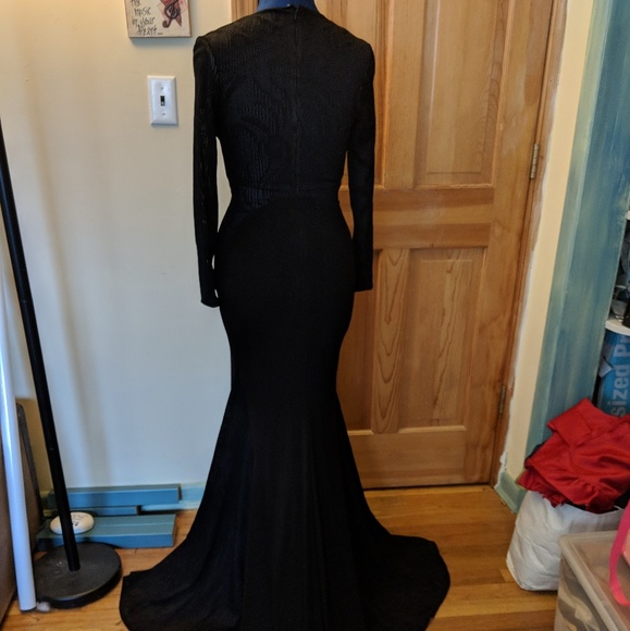 Xtreme Black Long Sleeve Gown w/Illusion Lace - Picture 2 of 4